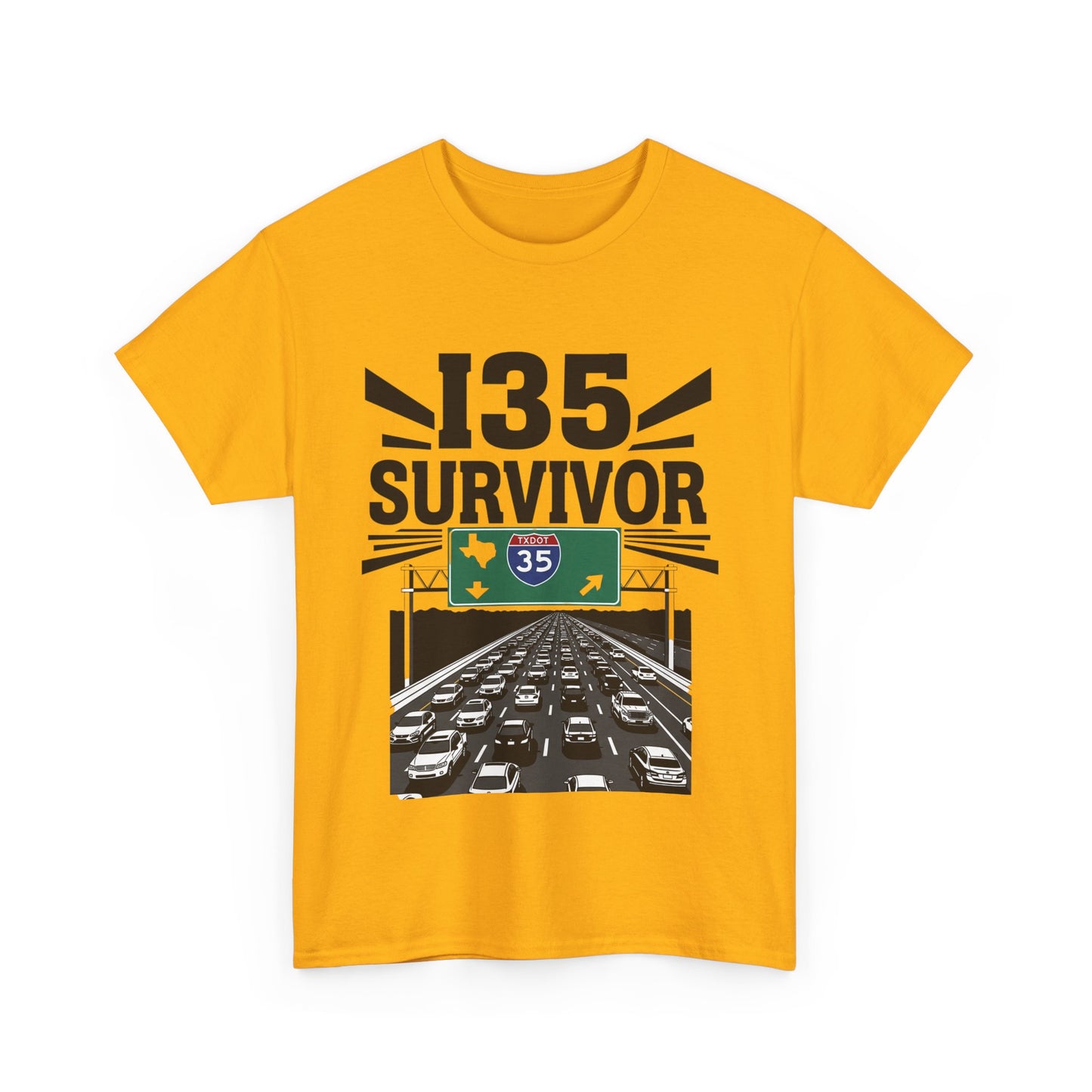 I35 Survivor T-Shirt – Perfect Gift for Texas Road Warriors, Fun Running Tee, Comfy Travel Shirt, Highway Humor Apparel, Road Trip Souvenir