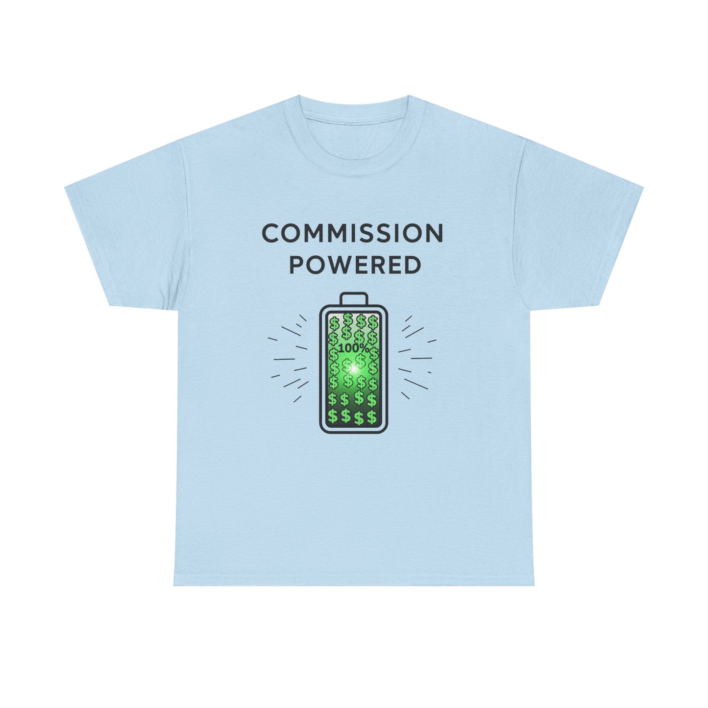 Commission Powered Unisex Heavy Cotton Tee, Funny Graphic T-Shirt, Gifts for Entrepreneurs, Casual Wear, Office Humor Tee, Sales Humor, Salesman Humor