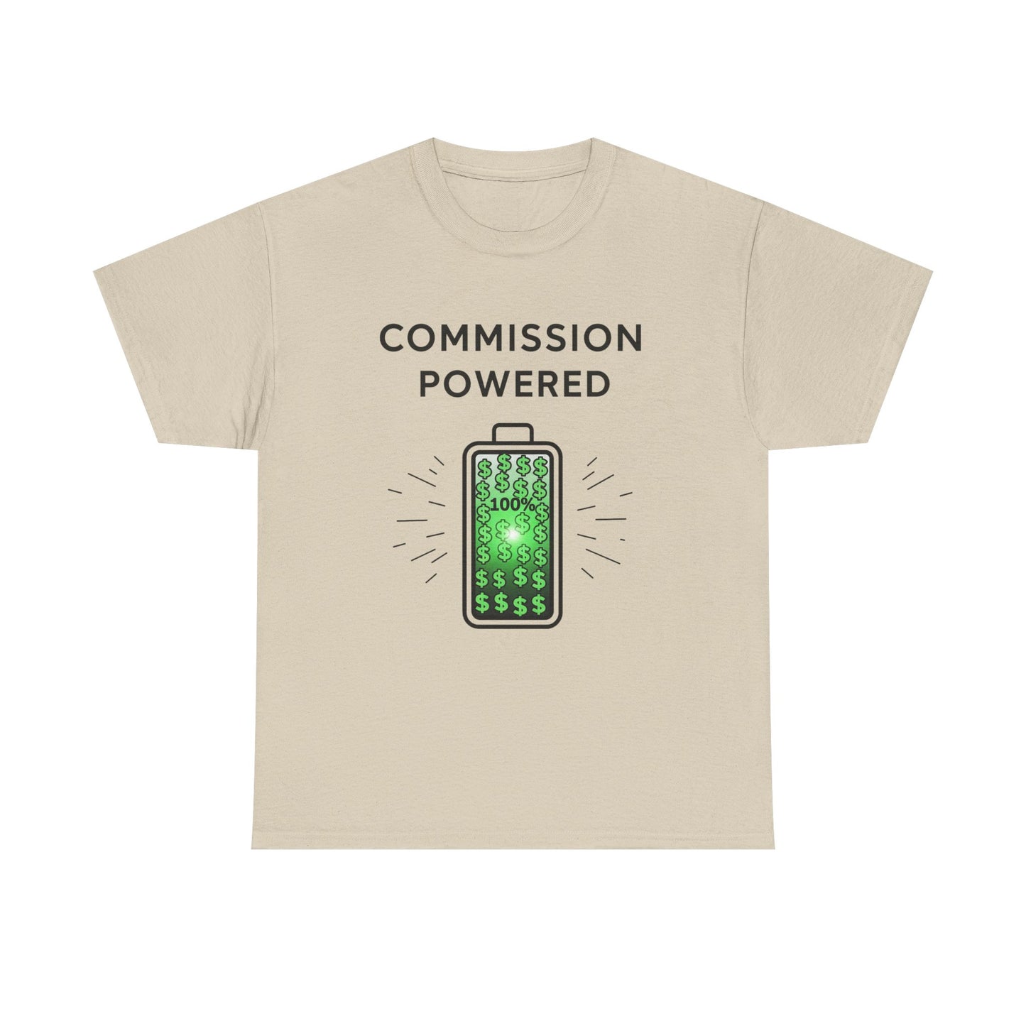 Commission Powered Unisex Heavy Cotton Tee, Funny Graphic T-Shirt, Gifts for Entrepreneurs, Casual Wear, Office Humor Tee, Sales Humor, Salesman Humor
