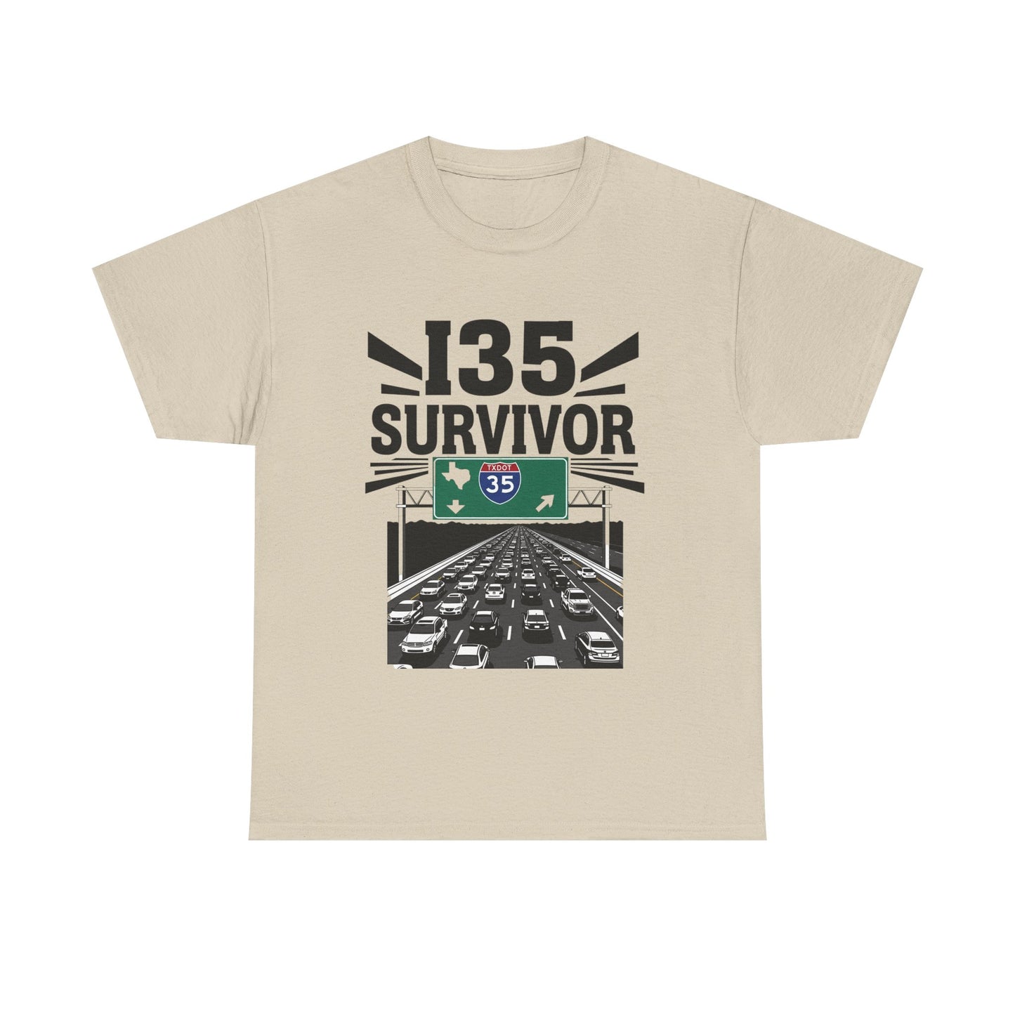 I35 Survivor T-Shirt – Perfect Gift for Texas Road Warriors, Fun Running Tee, Comfy Travel Shirt, Highway Humor Apparel, Road Trip Souvenir