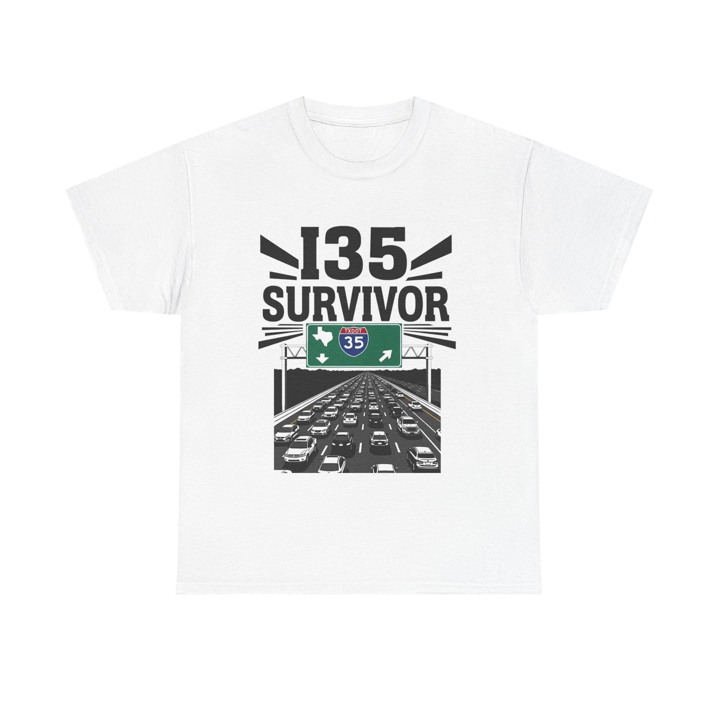 I35 Survivor T-Shirt – Perfect Gift for Texas Road Warriors, Fun Running Tee, Comfy Travel Shirt, Highway Humor Apparel, Road Trip Souvenir