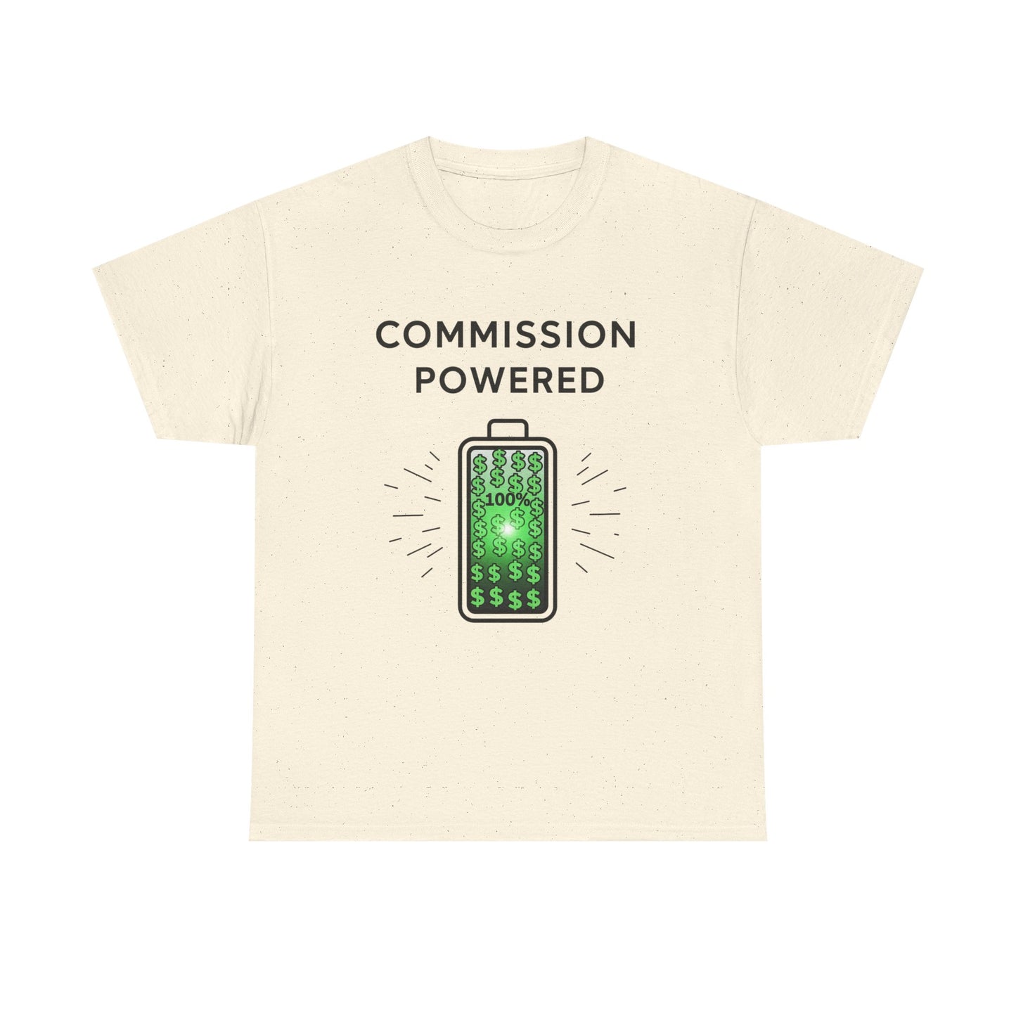 Commission Powered Unisex Heavy Cotton Tee, Funny Graphic T-Shirt, Gifts for Entrepreneurs, Casual Wear, Office Humor Tee, Sales Humor, Salesman Humor