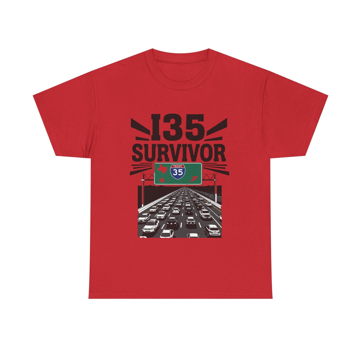 I35 Survivor T-Shirt – Perfect Gift for Texas Road Warriors, Fun Running Tee, Comfy Travel Shirt, Highway Humor Apparel, Road Trip Souvenir