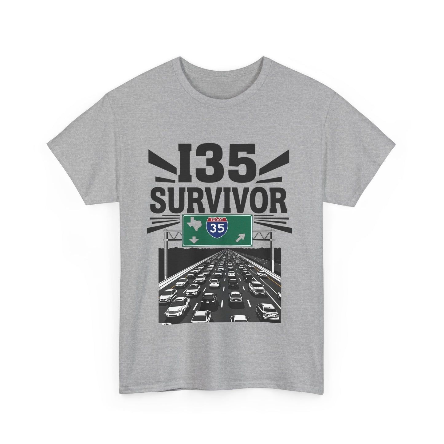 I35 Survivor T-Shirt – Perfect Gift for Texas Road Warriors, Fun Running Tee, Comfy Travel Shirt, Highway Humor Apparel, Road Trip Souvenir