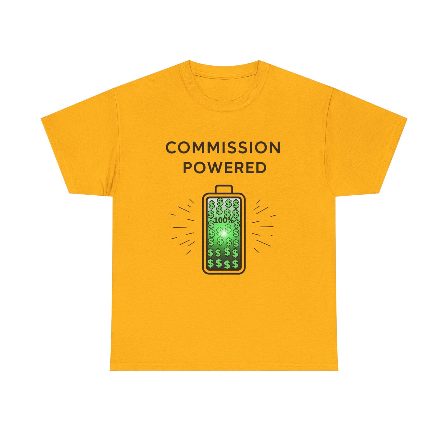 Commission Powered Unisex Heavy Cotton Tee, Funny Graphic T-Shirt, Gifts for Entrepreneurs, Casual Wear, Office Humor Tee, Sales Humor, Salesman Humor
