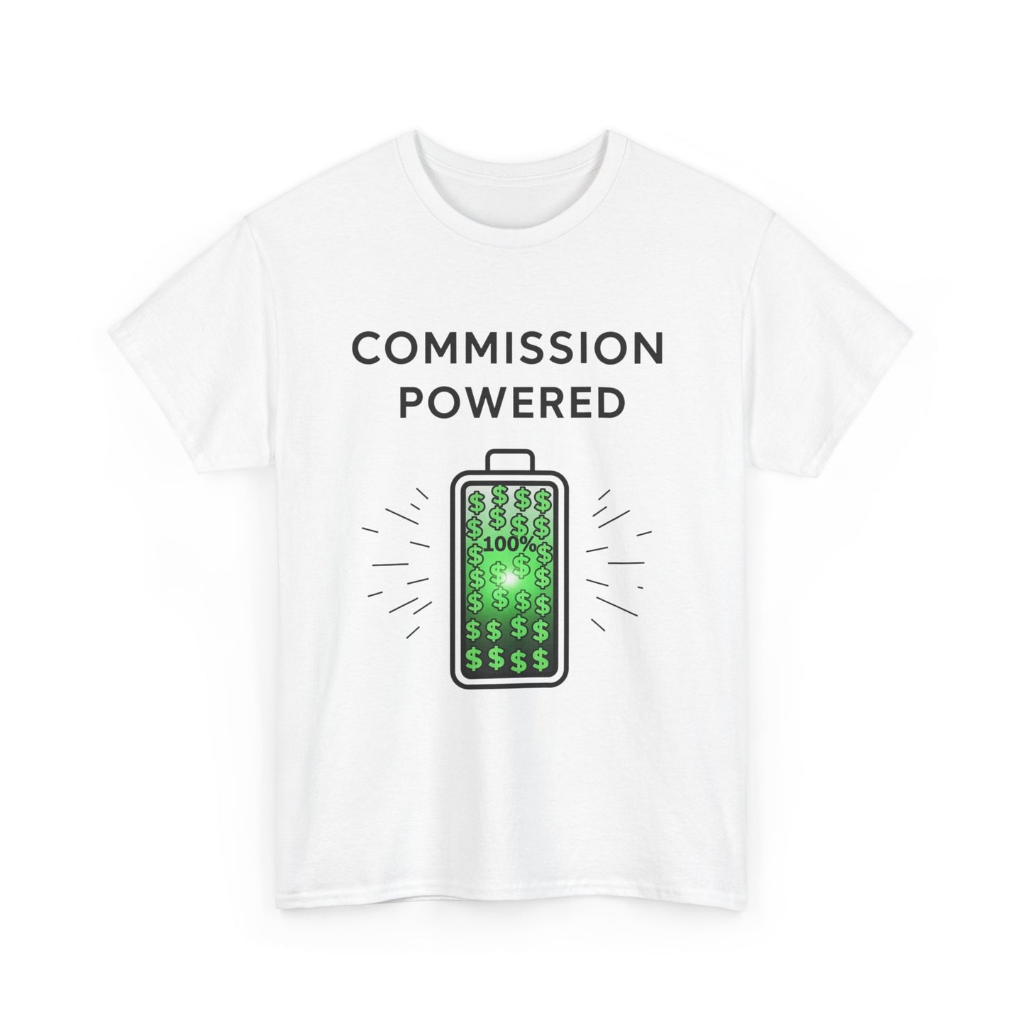 Commission Powered Unisex Heavy Cotton Tee, Funny Graphic T-Shirt, Gifts for Entrepreneurs, Casual Wear, Office Humor Tee, Sales Humor, Salesman Humor