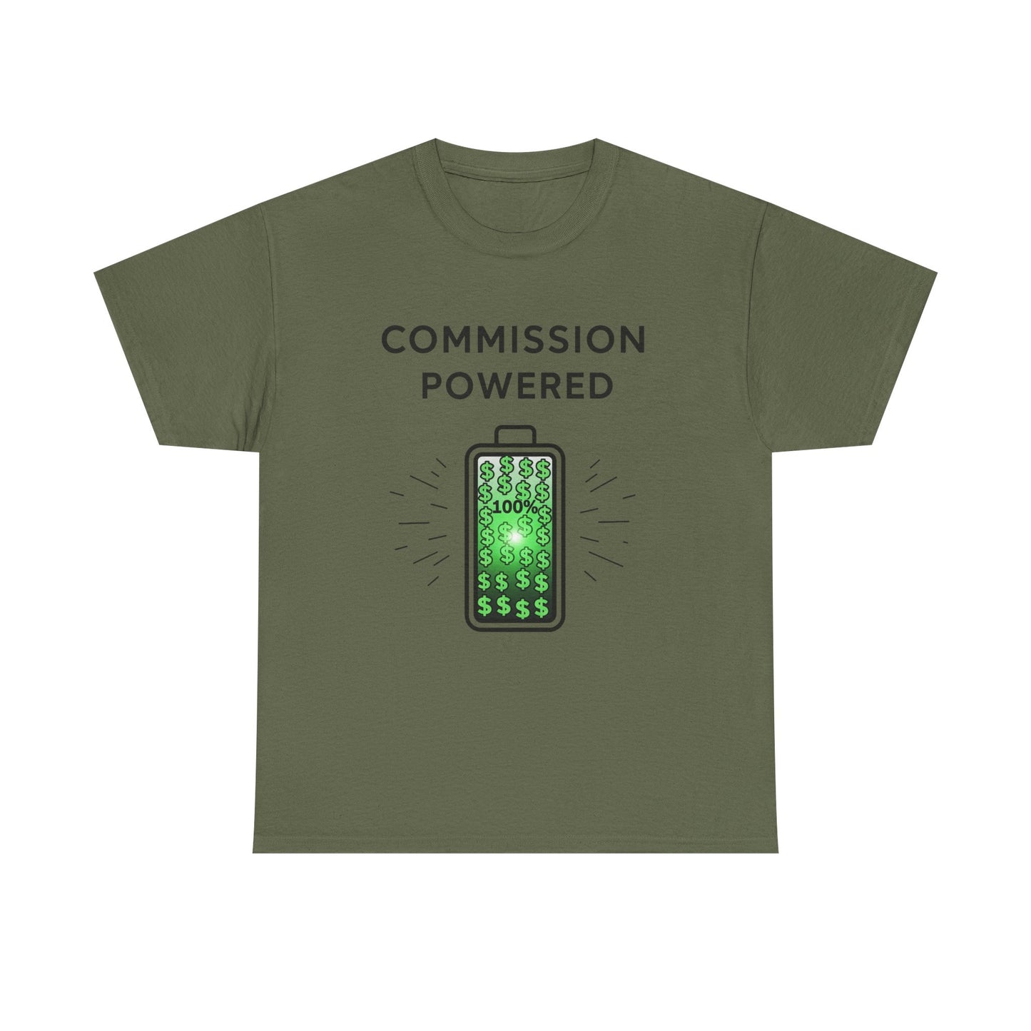 Commission Powered Unisex Heavy Cotton Tee, Funny Graphic T-Shirt, Gifts for Entrepreneurs, Casual Wear, Office Humor Tee, Sales Humor, Salesman Humor