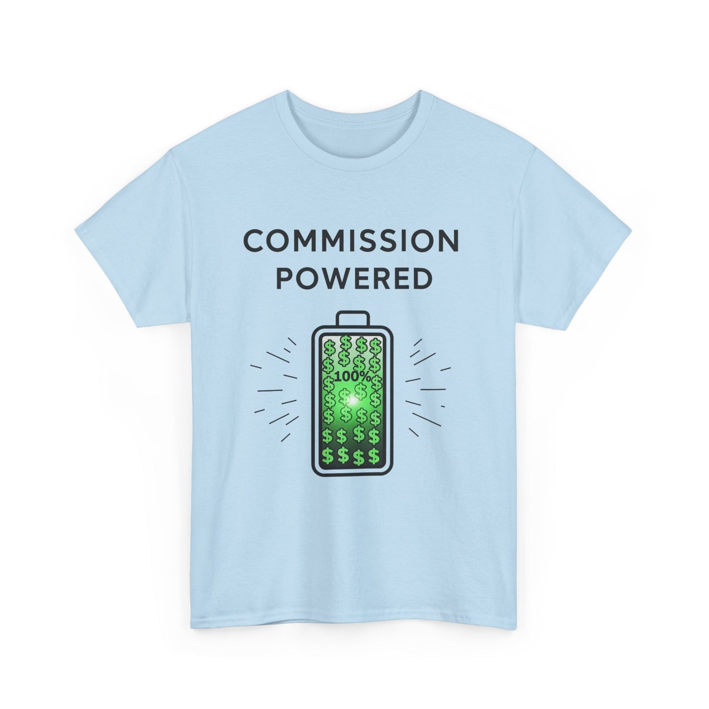 Commission Powered Unisex Heavy Cotton Tee, Funny Graphic T-Shirt, Gifts for Entrepreneurs, Casual Wear, Office Humor Tee, Sales Humor, Salesman Humor
