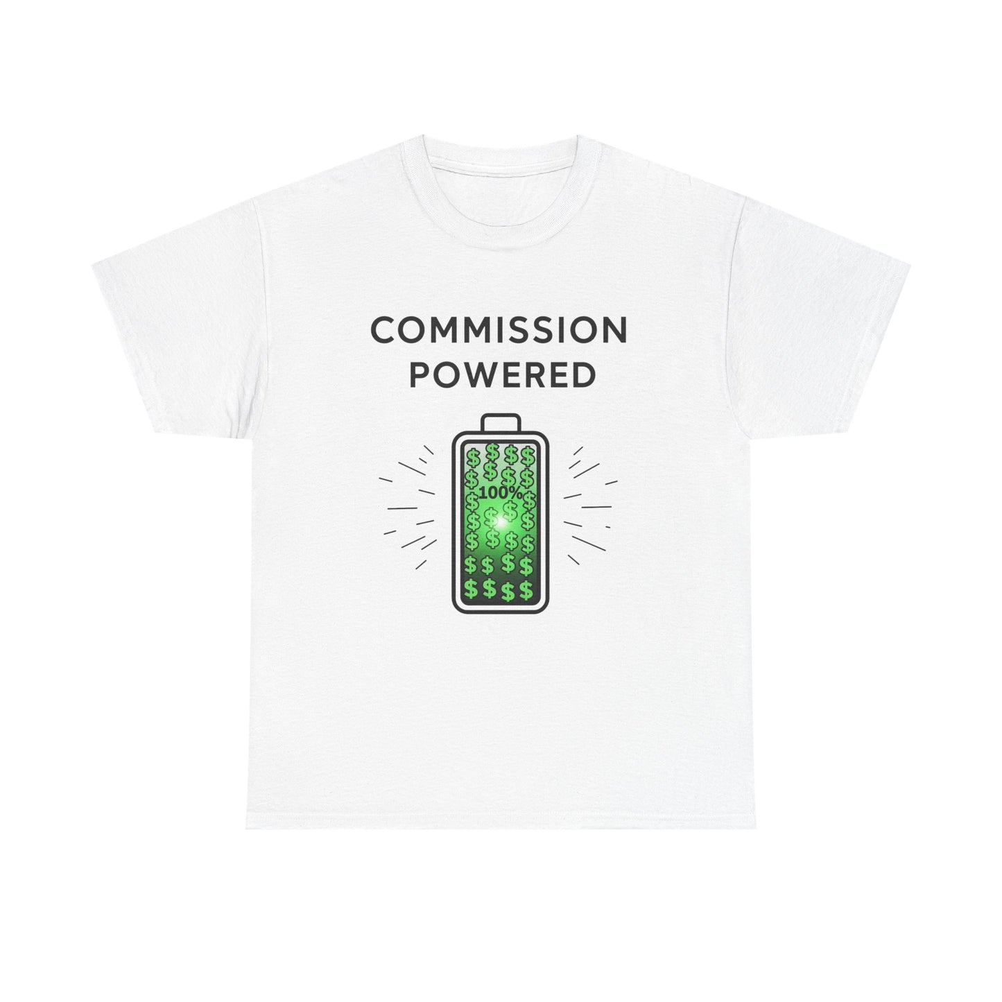 Commission Powered Unisex Heavy Cotton Tee, Funny Graphic T-Shirt, Gifts for Entrepreneurs, Casual Wear, Office Humor Tee, Sales Humor, Salesman Humor