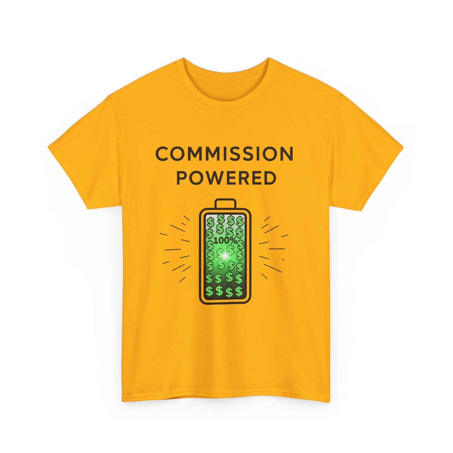 Commission Powered Unisex Heavy Cotton Tee, Funny Graphic T-Shirt, Gifts for Entrepreneurs, Casual Wear, Office Humor Tee, Sales Humor, Salesman Humor