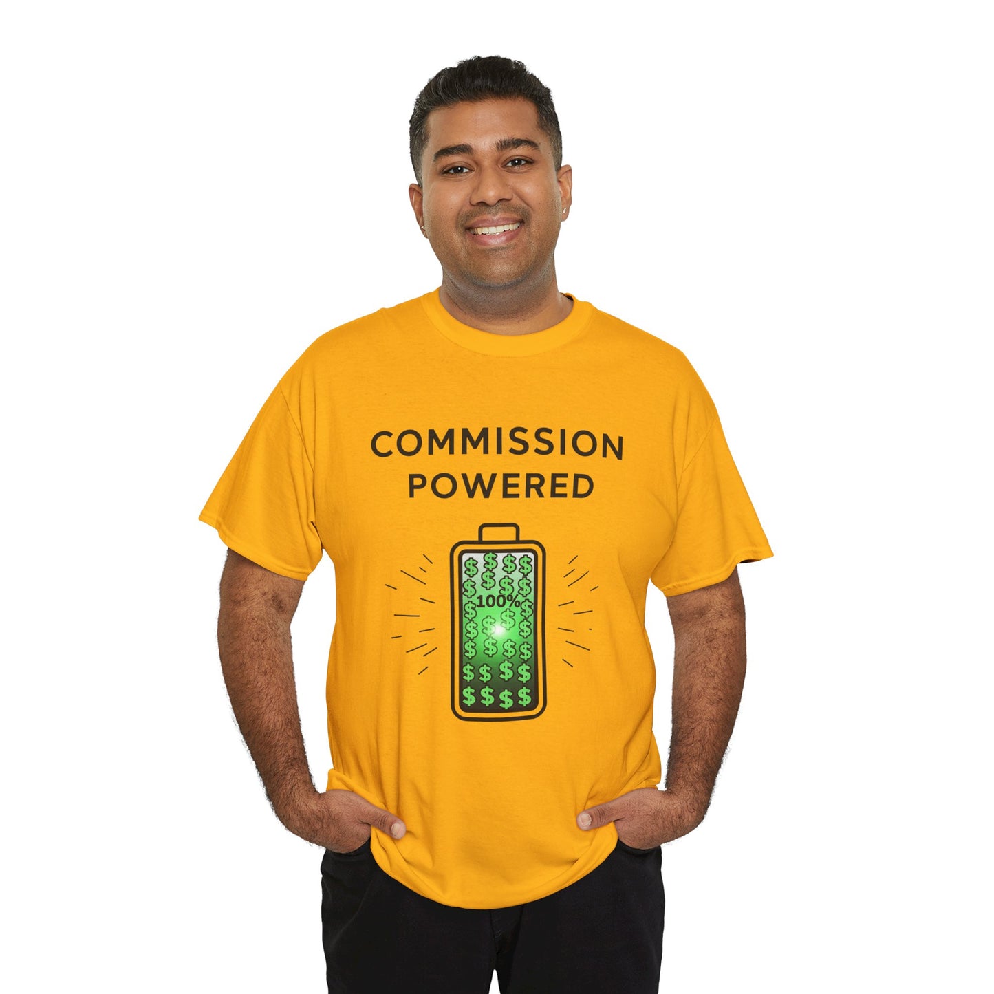 Commission Powered Unisex Heavy Cotton Tee, Funny Graphic T-Shirt, Gifts for Entrepreneurs, Casual Wear, Office Humor Tee, Sales Humor, Salesman Humor