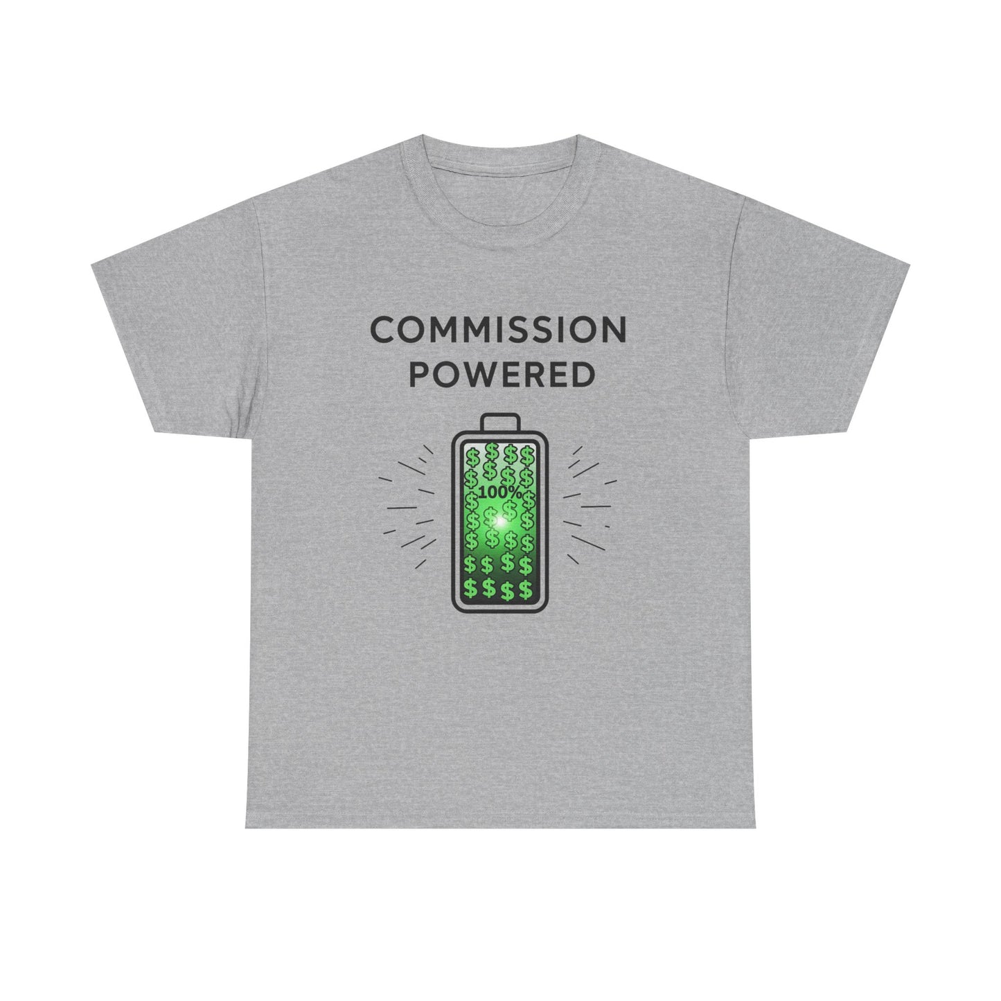 Commission Powered Unisex Heavy Cotton Tee, Funny Graphic T-Shirt, Gifts for Entrepreneurs, Casual Wear, Office Humor Tee, Sales Humor, Salesman Humor