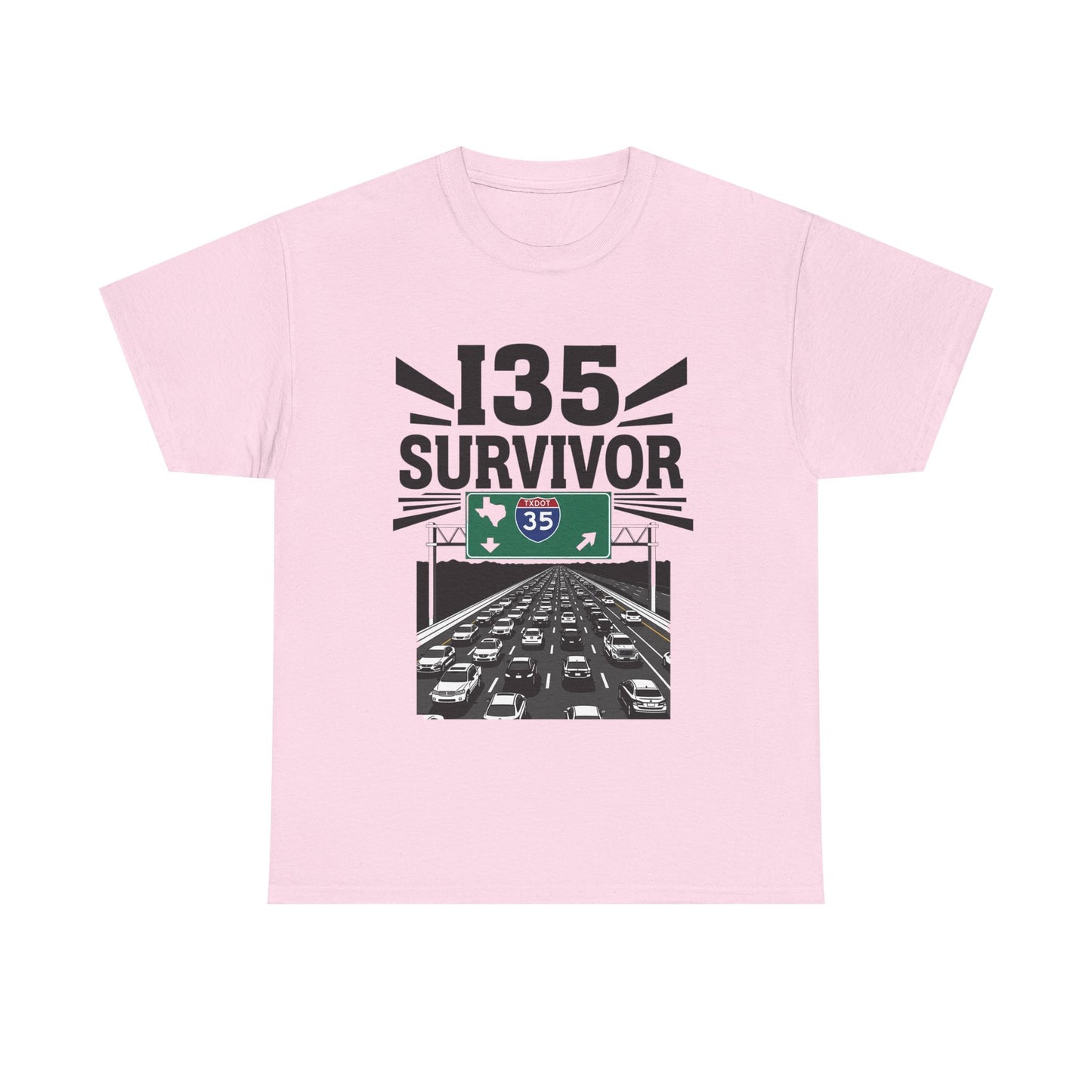 I35 Survivor T-Shirt – Perfect Gift for Texas Road Warriors, Fun Running Tee, Comfy Travel Shirt, Highway Humor Apparel, Road Trip Souvenir
