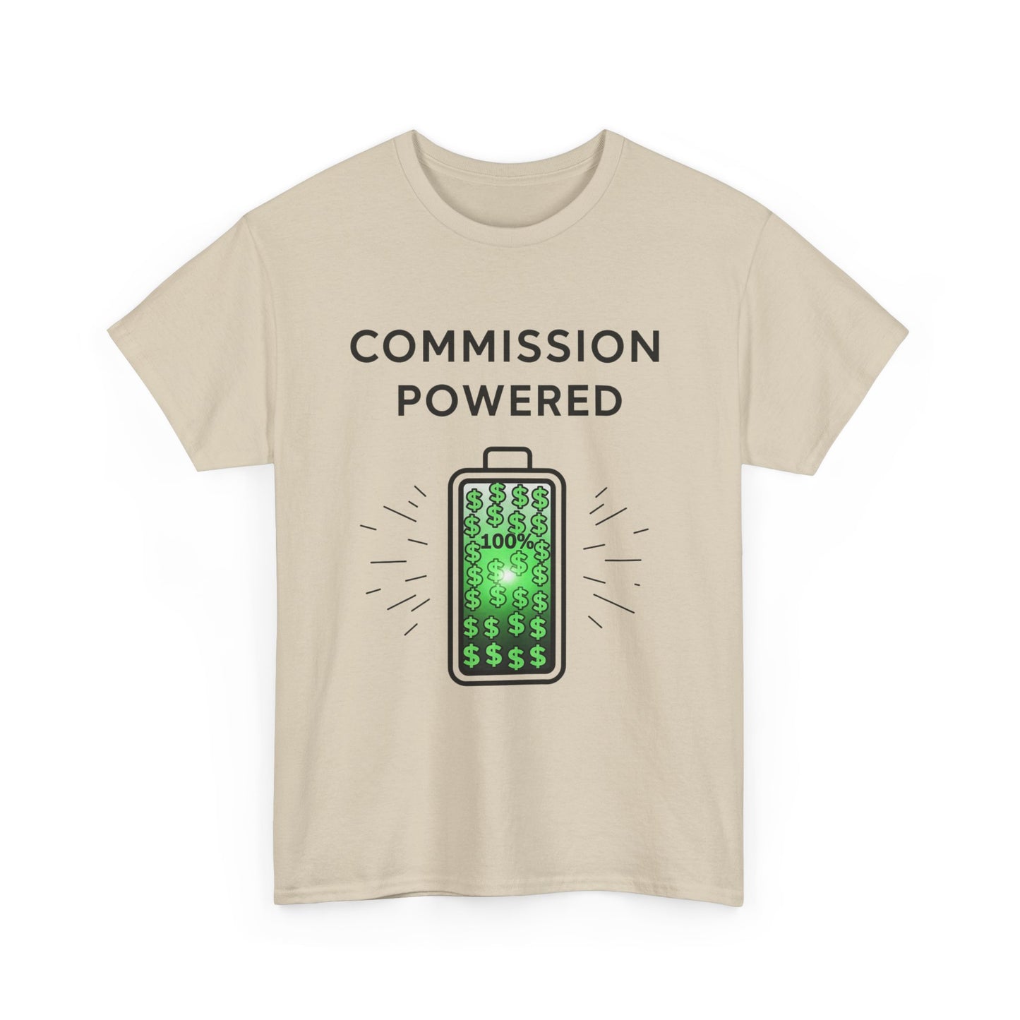Commission Powered Unisex Heavy Cotton Tee, Funny Graphic T-Shirt, Gifts for Entrepreneurs, Casual Wear, Office Humor Tee, Sales Humor, Salesman Humor
