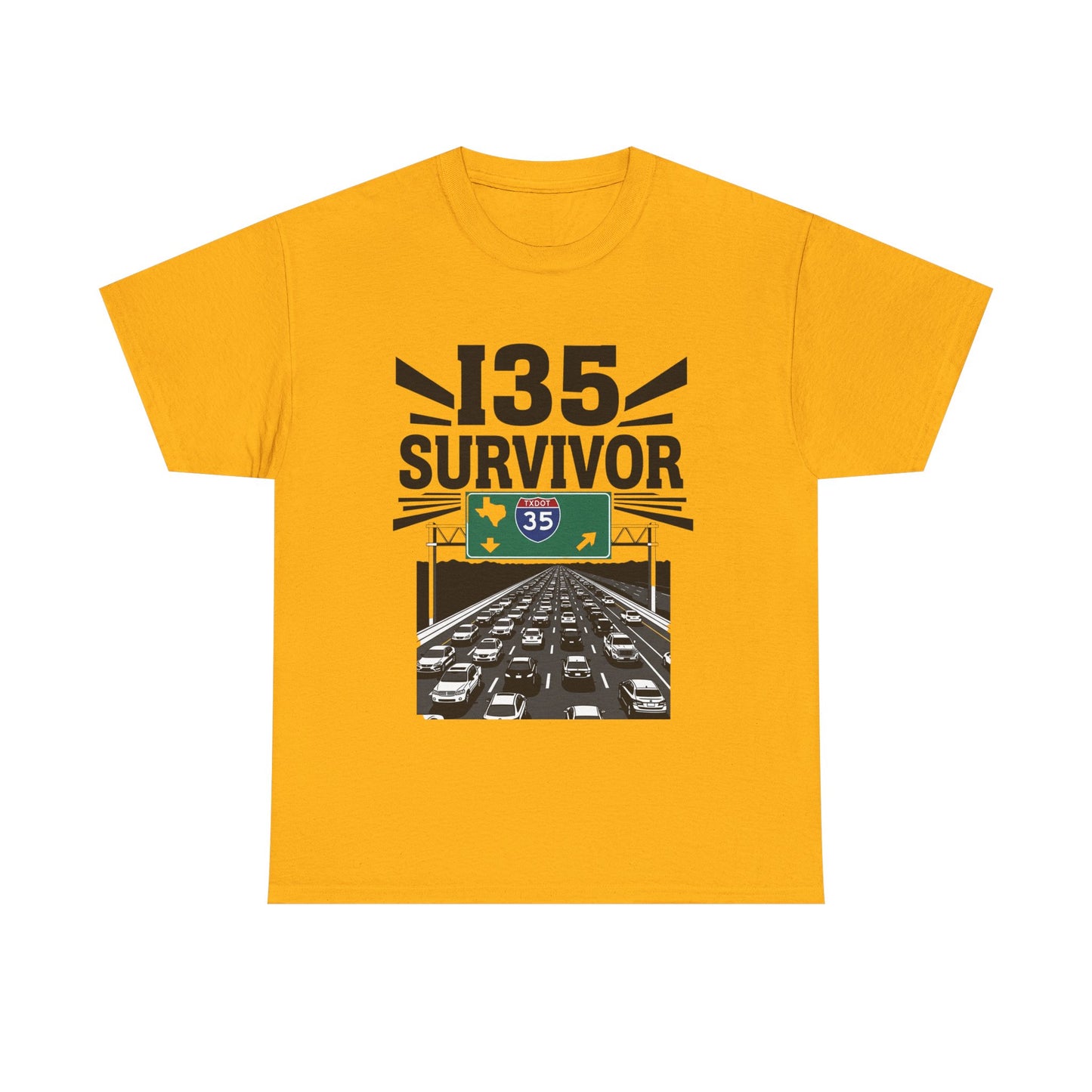 I35 Survivor T-Shirt – Perfect Gift for Texas Road Warriors, Fun Running Tee, Comfy Travel Shirt, Highway Humor Apparel, Road Trip Souvenir
