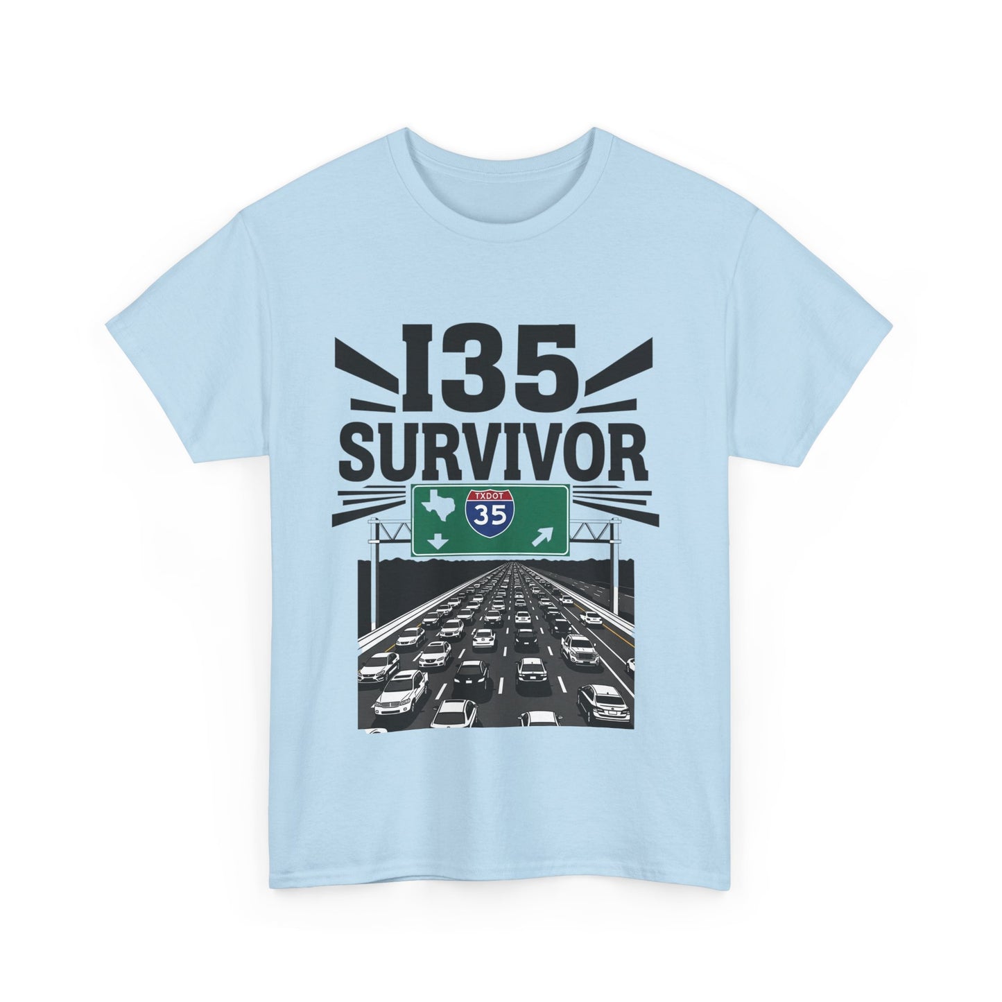 I35 Survivor T-Shirt – Perfect Gift for Texas Road Warriors, Fun Running Tee, Comfy Travel Shirt, Highway Humor Apparel, Road Trip Souvenir
