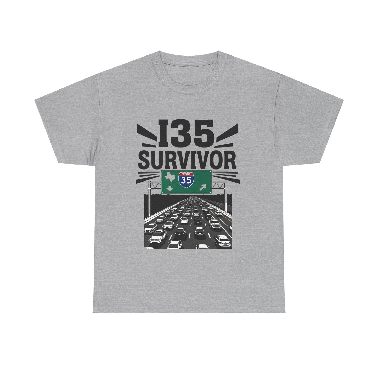 I35 Survivor T-Shirt – Perfect Gift for Texas Road Warriors, Fun Running Tee, Comfy Travel Shirt, Highway Humor Apparel, Road Trip Souvenir