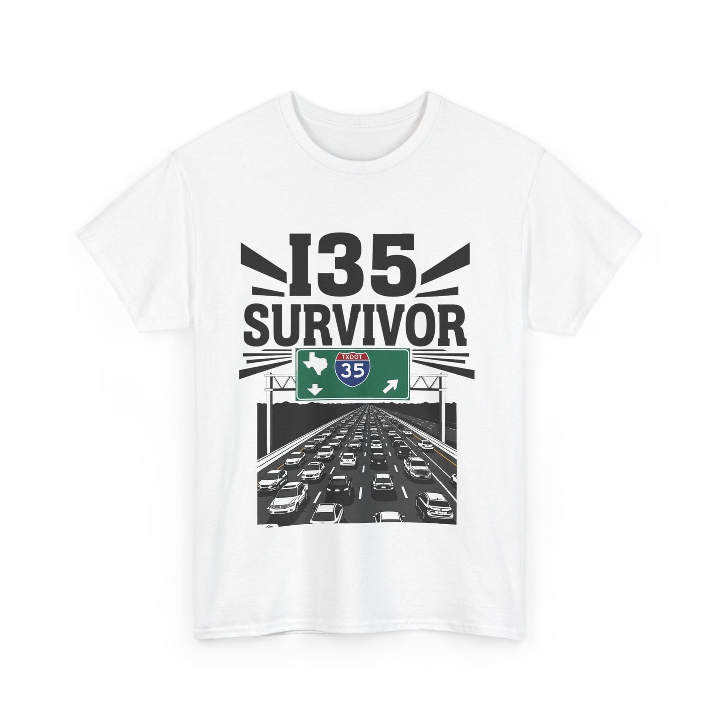 I35 Survivor T-Shirt – Perfect Gift for Texas Road Warriors, Fun Running Tee, Comfy Travel Shirt, Highway Humor Apparel, Road Trip Souvenir