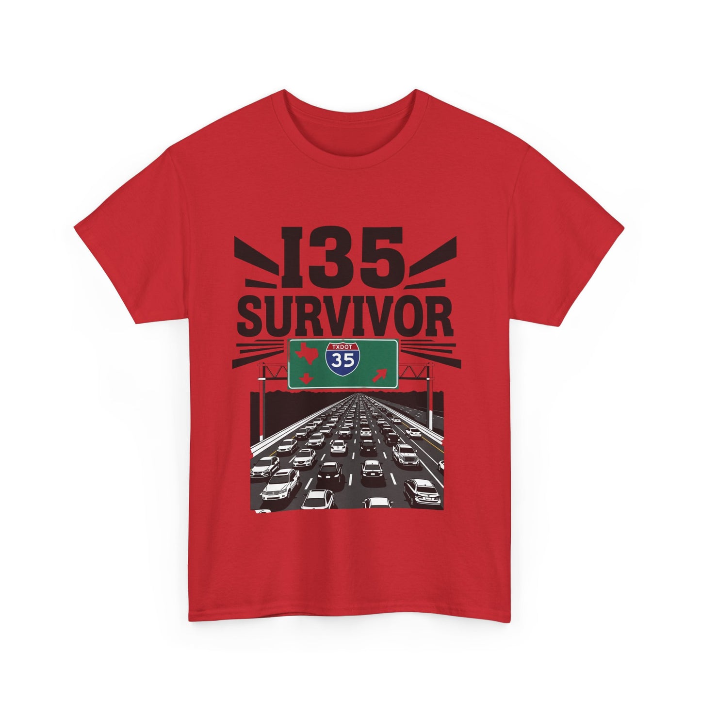 I35 Survivor T-Shirt – Perfect Gift for Texas Road Warriors, Fun Running Tee, Comfy Travel Shirt, Highway Humor Apparel, Road Trip Souvenir
