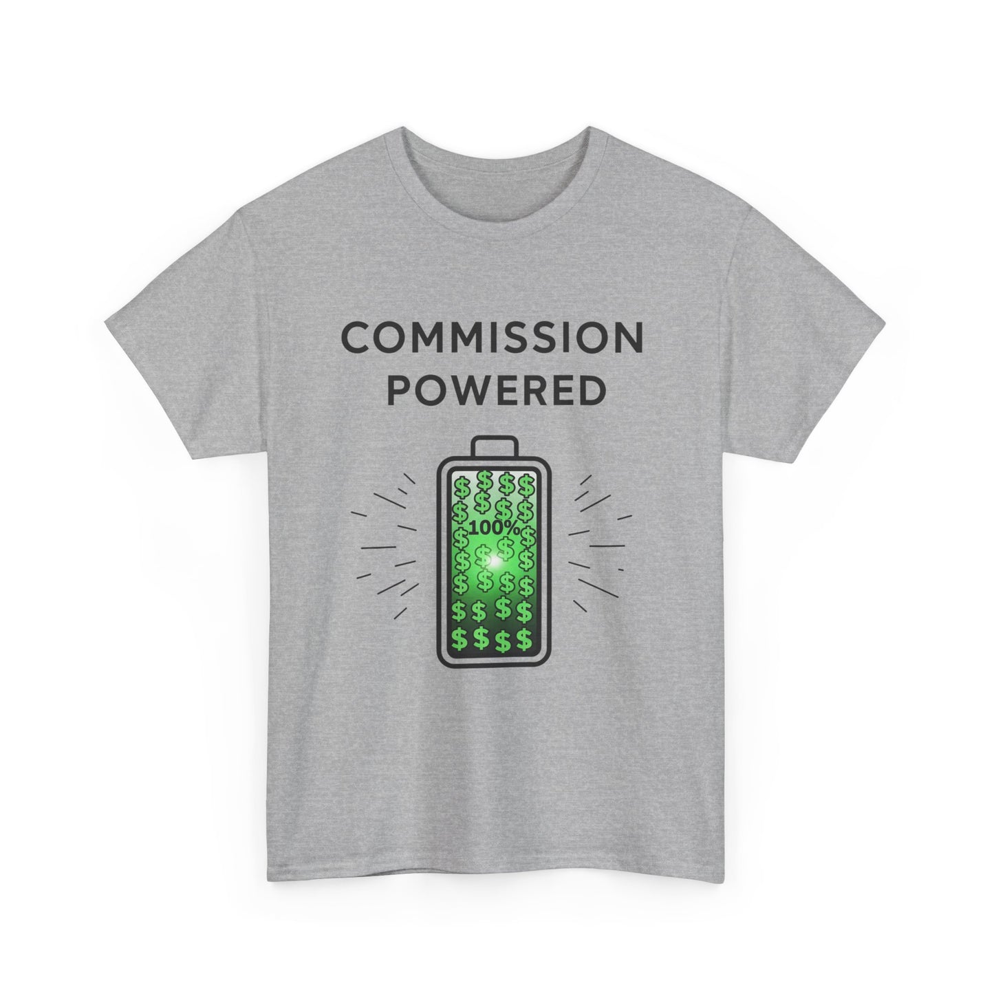Commission Powered Unisex Heavy Cotton Tee, Funny Graphic T-Shirt, Gifts for Entrepreneurs, Casual Wear, Office Humor Tee, Sales Humor, Salesman Humor