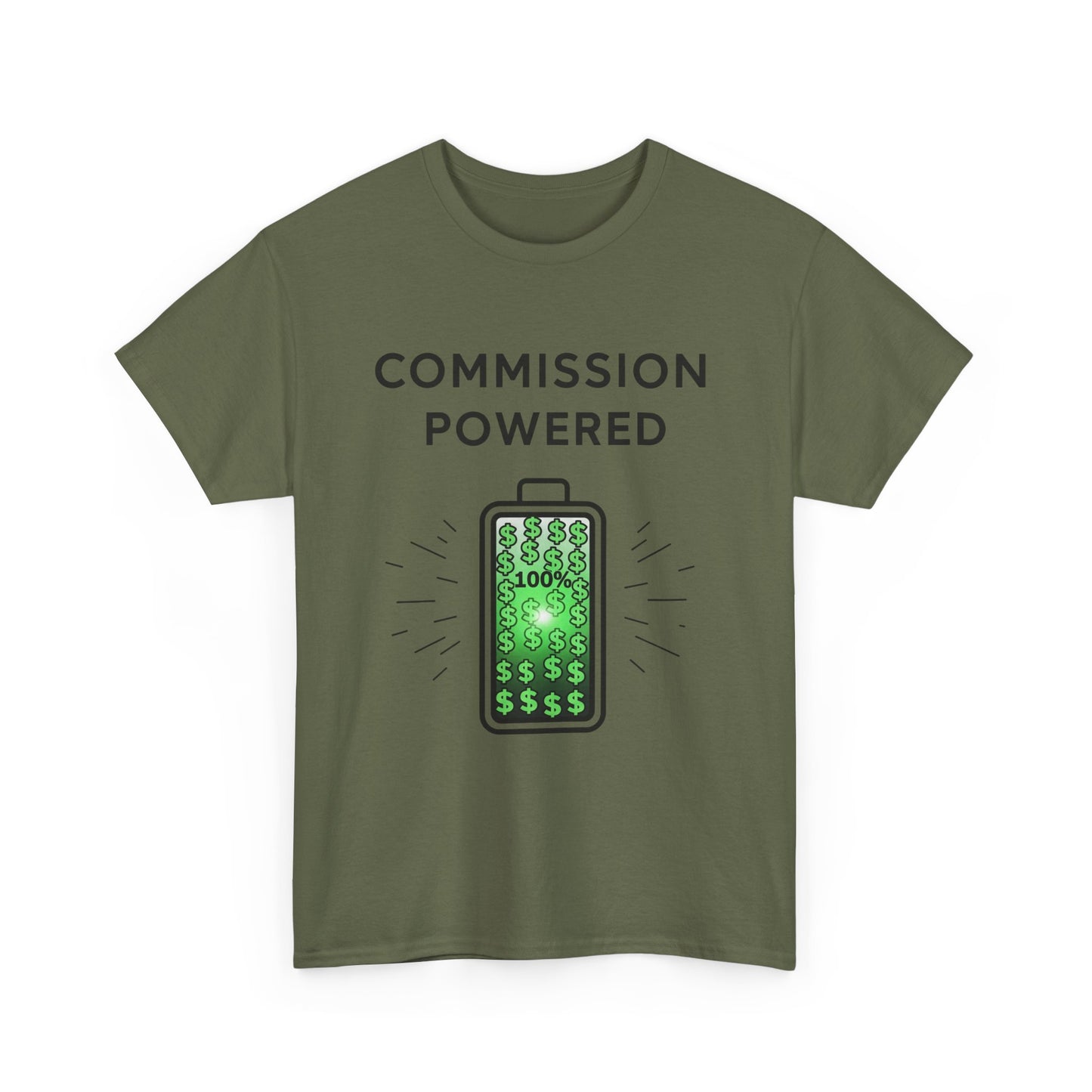 Commission Powered Unisex Heavy Cotton Tee, Funny Graphic T-Shirt, Gifts for Entrepreneurs, Casual Wear, Office Humor Tee, Sales Humor, Salesman Humor
