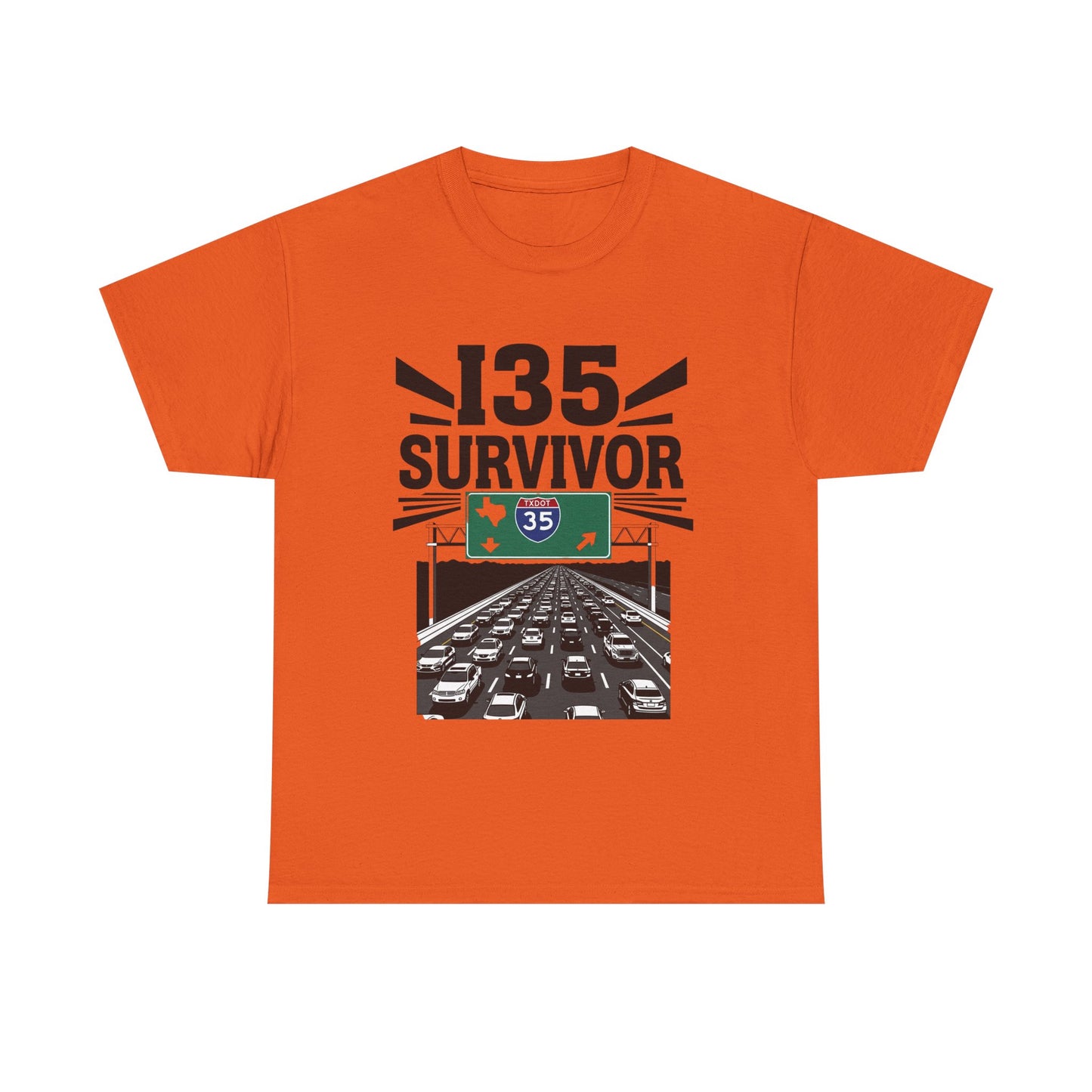 I35 Survivor T-Shirt – Perfect Gift for Texas Road Warriors, Fun Running Tee, Comfy Travel Shirt, Highway Humor Apparel, Road Trip Souvenir