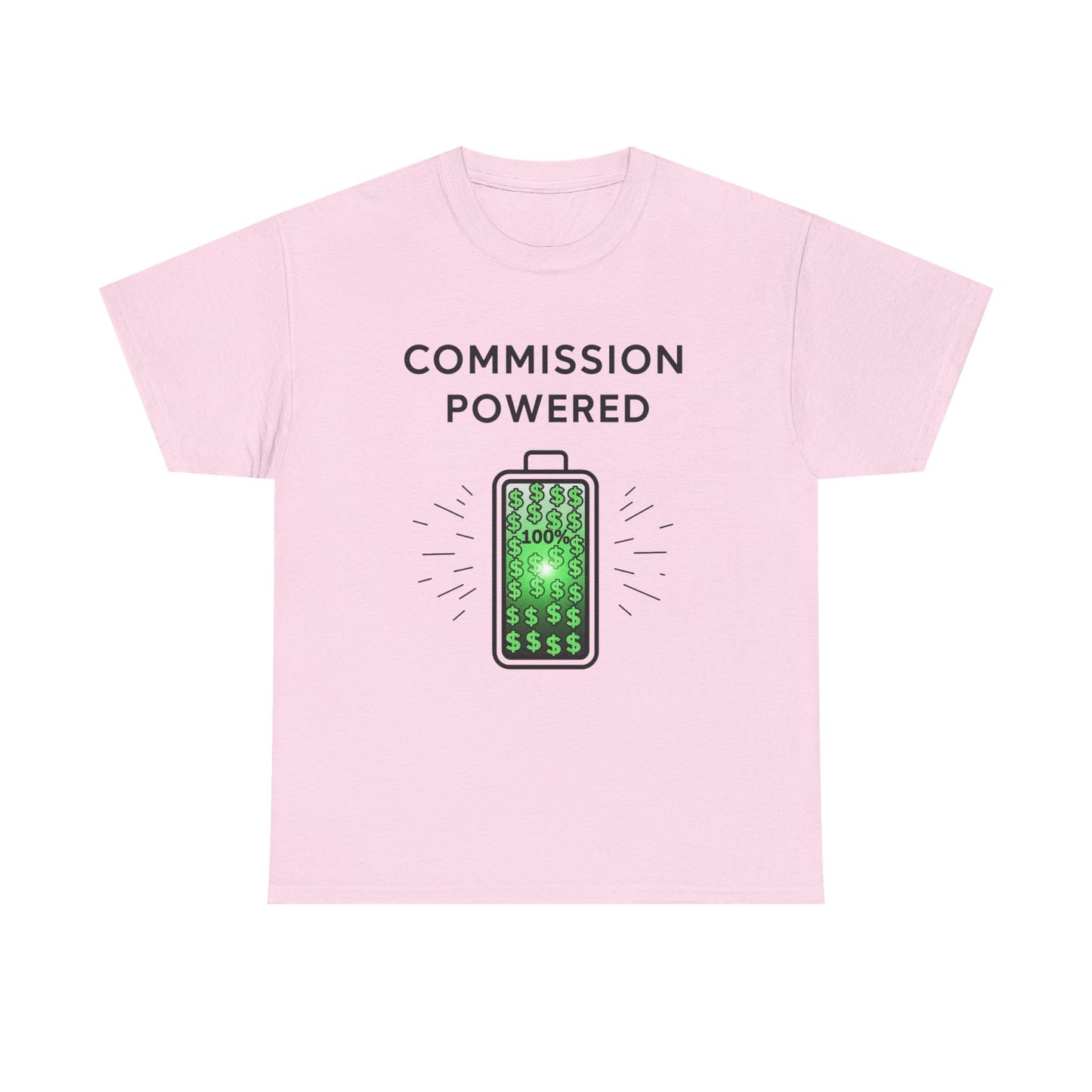 Commission Powered Unisex Heavy Cotton Tee, Funny Graphic T-Shirt, Gifts for Entrepreneurs, Casual Wear, Office Humor Tee, Sales Humor, Salesman Humor