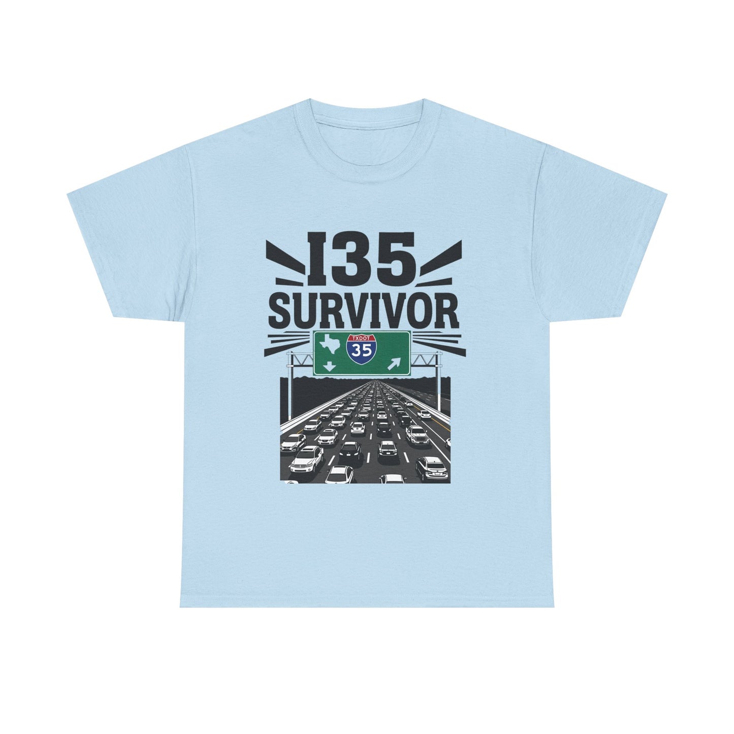 I35 Survivor T-Shirt – Perfect Gift for Texas Road Warriors, Fun Running Tee, Comfy Travel Shirt, Highway Humor Apparel, Road Trip Souvenir