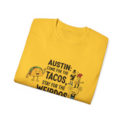 Austin Tacos & Weirdos Tee | Keep Austin Weird | Fun Unisex Cotton Shirt | Perfect for Food Lovers, Casual Outfits, Gift for Friends
