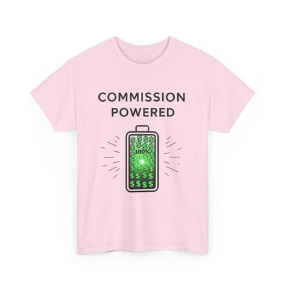 Commission Powered Unisex Heavy Cotton Tee, Funny Graphic T-Shirt, Gifts for Entrepreneurs, Casual Wear, Office Humor Tee, Sales Humor, Salesman Humor