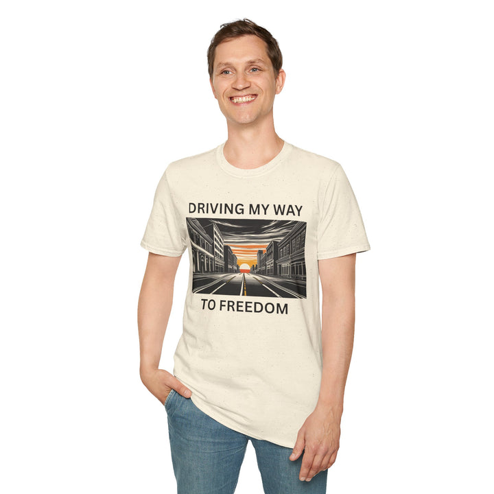 Driving My Way to Freedom T-Shirt |  Rideshare | Uber Driver | Lyft Driver | Unisex Softstyle Tee for Road Trips, Freedom Celebration