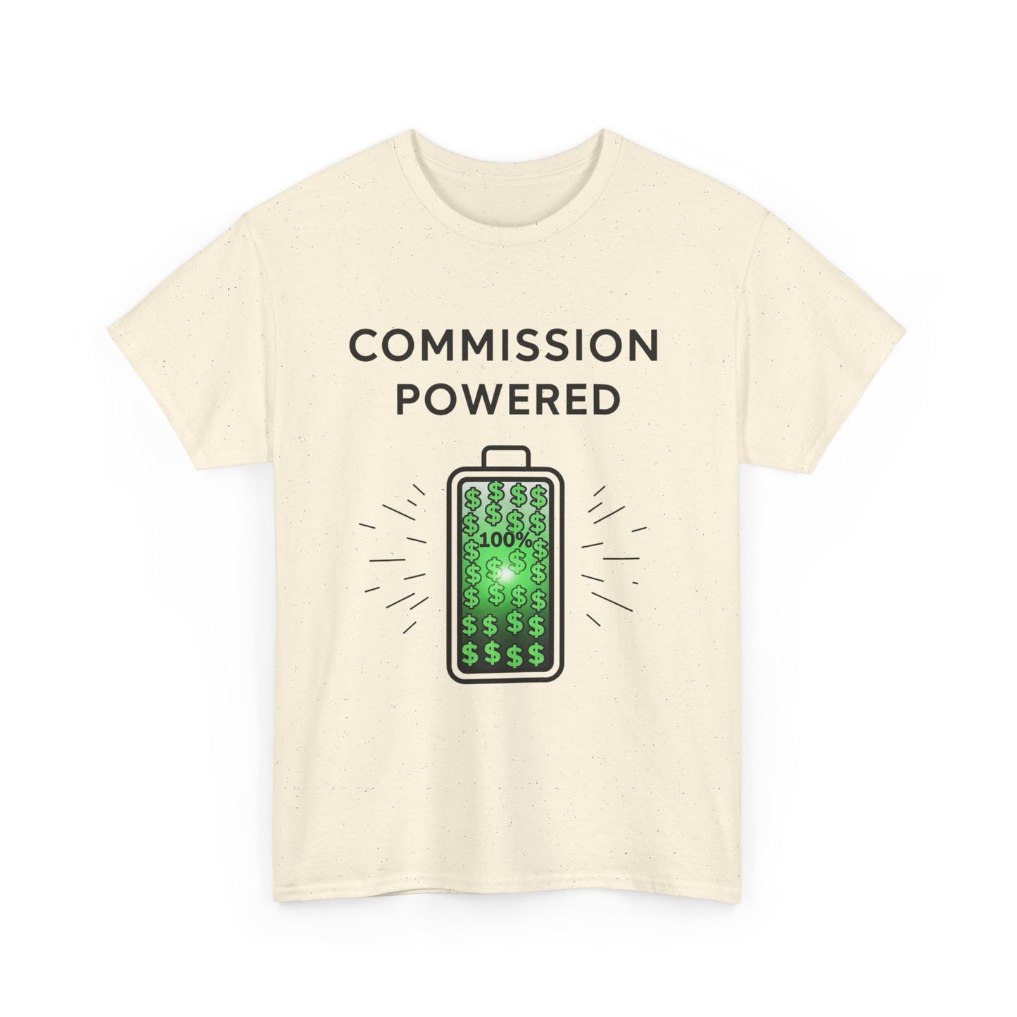 Commission Powered Unisex Heavy Cotton Tee, Funny Graphic T-Shirt, Gifts for Entrepreneurs, Casual Wear, Office Humor Tee, Sales Humor, Salesman Humor