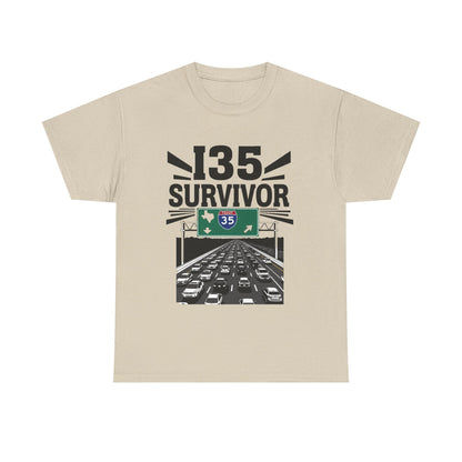 I35 Survivor T-Shirt – Perfect Gift for Texas Road Warriors, Fun Running Tee, Comfy Travel Shirt, Highway Humor Apparel, Road Trip Souvenir