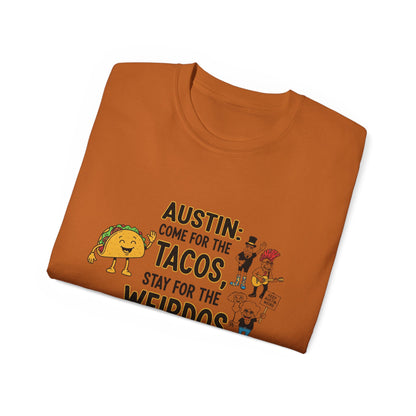 Austin Tacos & Weirdos Tee | Keep Austin Weird | Fun Unisex Cotton Shirt | Perfect for Food Lovers, Casual Outfits, Gift for Friends