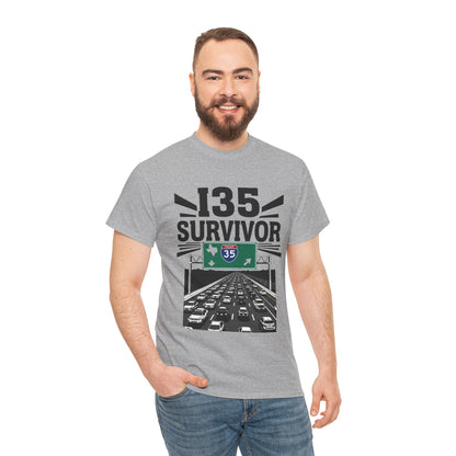 I35 Survivor T-Shirt – Perfect Gift for Texas Road Warriors, Fun Running Tee, Comfy Travel Shirt, Highway Humor Apparel, Road Trip Souvenir