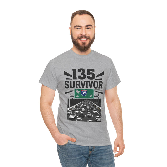 I35 Survivor T-Shirt – Perfect Gift for Texas Road Warriors, Fun Running Tee, Comfy Travel Shirt, Highway Humor Apparel, Road Trip Souvenir