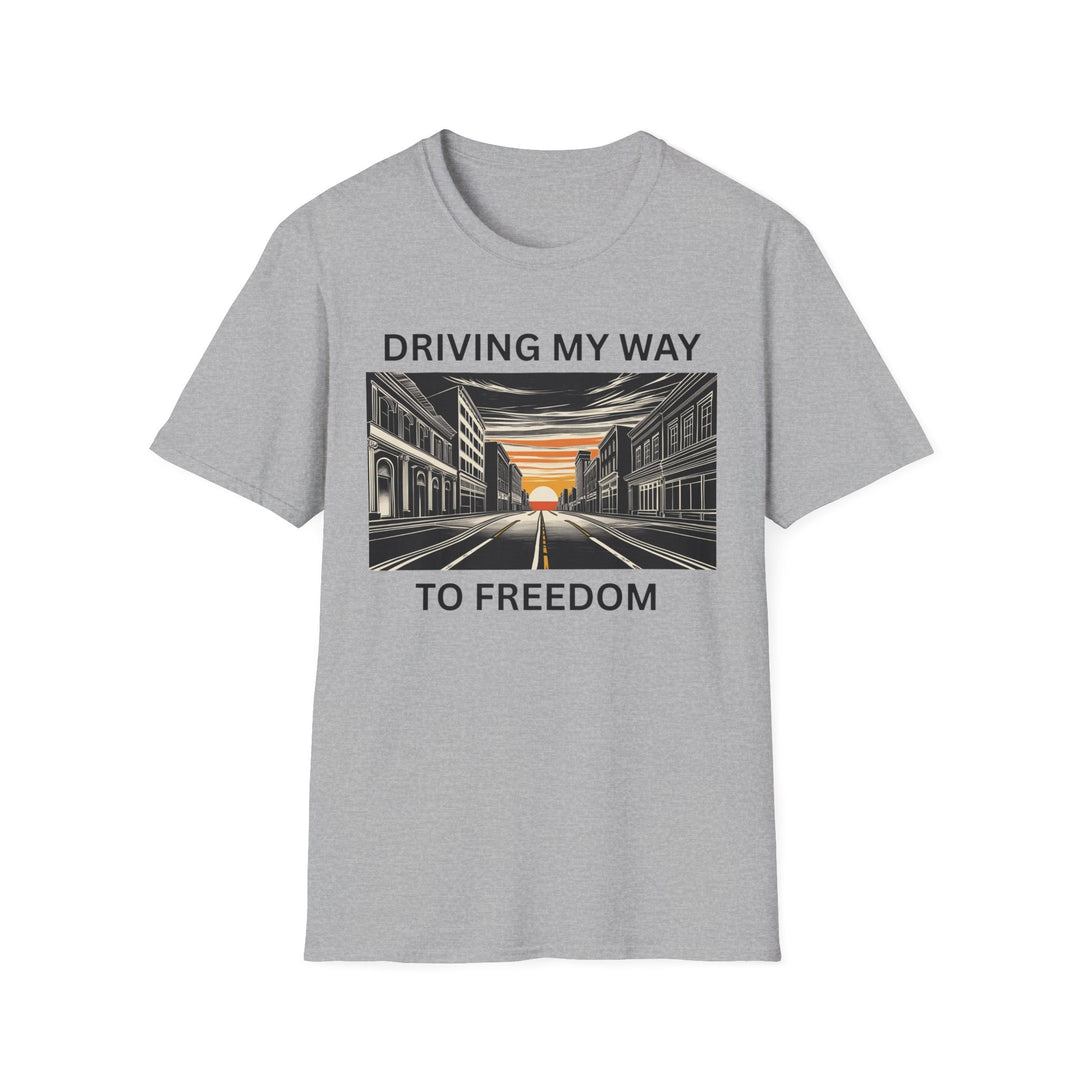 Driving My Way to Freedom T-Shirt |  Rideshare | Uber Driver | Lyft Driver | Unisex Softstyle Tee for Road Trips, Freedom Celebration