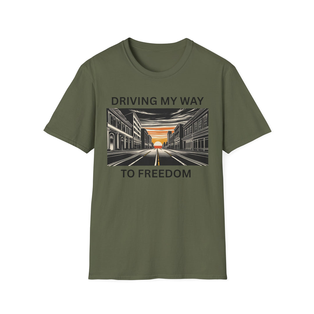 Driving My Way to Freedom T-Shirt |  Rideshare | Uber Driver | Lyft Driver | Unisex Softstyle Tee for Road Trips, Freedom Celebration