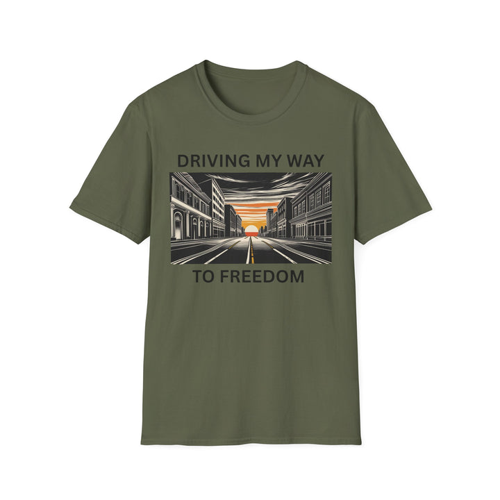 Driving My Way to Freedom T-Shirt |  Rideshare | Uber Driver | Lyft Driver | Unisex Softstyle Tee for Road Trips, Freedom Celebration