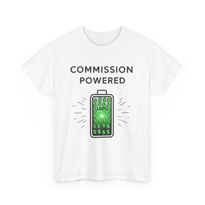 Commission Powered Unisex Heavy Cotton Tee, Funny Graphic T-Shirt, Gifts for Entrepreneurs, Casual Wear, Office Humor Tee, Sales Humor, Salesman Humor