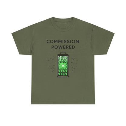 Commission Powered Unisex Heavy Cotton Tee, Funny Graphic T-Shirt, Gifts for Entrepreneurs, Casual Wear, Office Humor Tee, Sales Humor, Salesman Humor