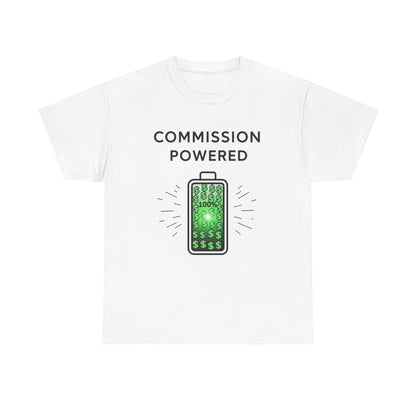 Commission Powered Unisex Heavy Cotton Tee, Funny Graphic T-Shirt, Gifts for Entrepreneurs, Casual Wear, Office Humor Tee, Sales Humor, Salesman Humor
