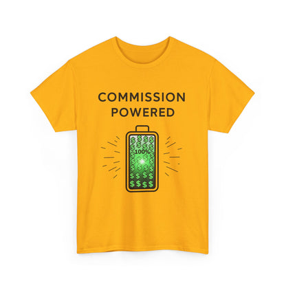 Commission Powered Unisex Heavy Cotton Tee, Funny Graphic T-Shirt, Gifts for Entrepreneurs, Casual Wear, Office Humor Tee, Sales Humor, Salesman Humor