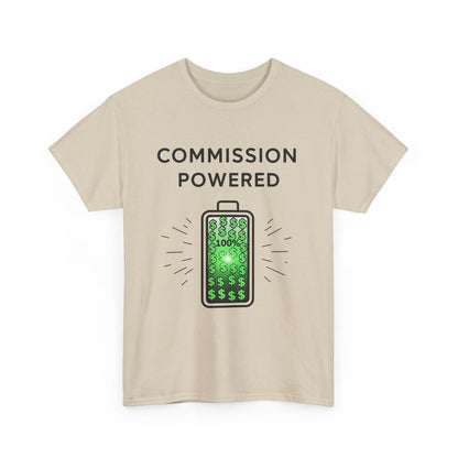 Commission Powered Unisex Heavy Cotton Tee, Funny Graphic T-Shirt, Gifts for Entrepreneurs, Casual Wear, Office Humor Tee, Sales Humor, Salesman Humor