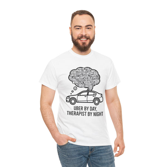 Uber by Day, Uber Driver Tee, Therapist by Night Unisex Heavy Cotton Tee, Funny T-Shirt, Gift for Rideshare Drivers, Therapy Humor Shirt, Casual Wear, [...]