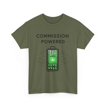 Commission Powered Unisex Heavy Cotton Tee, Funny Graphic T-Shirt, Gifts for Entrepreneurs, Casual Wear, Office Humor Tee, Sales Humor, Salesman Humor