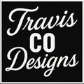 Travis CO Designs logo with white text on a black background