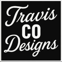 Travis CO Designs logo with white text on a black background